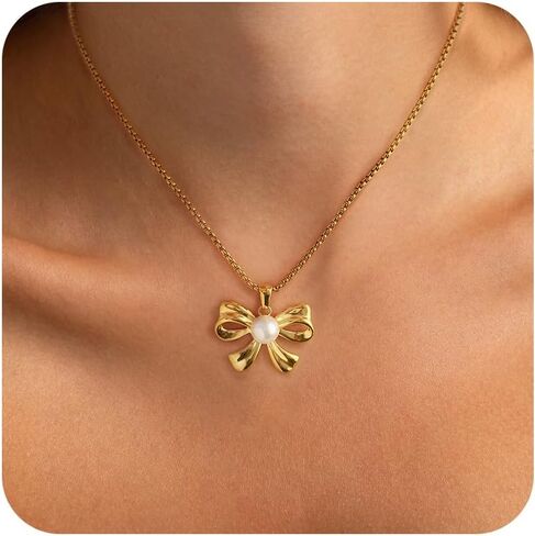 BAYLAY Gold Necklace for Women - 18K Gold Plated Bow Necklace Dainty Gold Necklace Personalized Bow Pendant Choker Chain Necklace Gold Bow Necklace for Women Gold Jewelry Gifts in Saudi Arabia