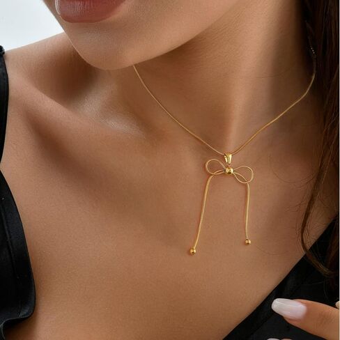 BAYLAY Gold Necklace for Women - 18K Gold Plated Bow Necklace Dainty Gold Necklace Personalized Bow Pendant Choker Chain Necklace Gold Bow Necklace for Women Gold Jewelry Gifts in Saudi Arabia