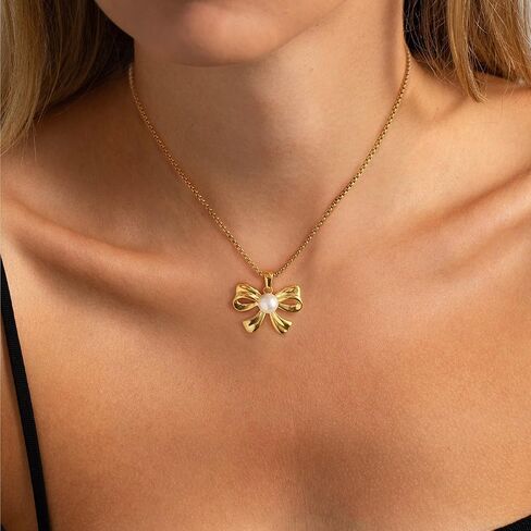 BAYLAY Gold Necklace for Women - 18K Gold Plated Bow Necklace Dainty Gold Necklace Personalized Bow Pendant Choker Chain Necklace Gold Bow Necklace for Women Gold Jewelry Gifts in Saudi Arabia