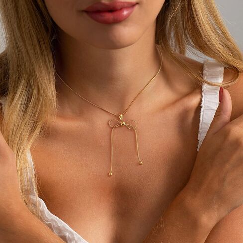 BAYLAY Gold Necklace for Women - 18K Gold Plated Bow Necklace Dainty Gold Necklace Personalized Bow Pendant Choker Chain Necklace Gold Bow Necklace for Women Gold Jewelry Gifts in Saudi Arabia