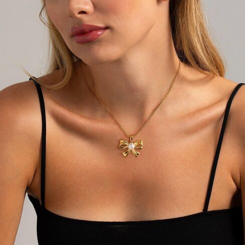BAYLAY Gold Necklace for Women - 18K Gold Plated Bow Necklace Dainty Gold Necklace Personalized Bow Pendant Choker Chain Necklace Gold Bow Necklace for Women Gold Jewelry Gifts in Saudi Arabia