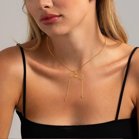 BAYLAY Gold Necklace for Women - 18K Gold Plated Bow Necklace Dainty Gold Necklace Personalized Bow Pendant Choker Chain Necklace Gold Bow Necklace for Women Gold Jewelry Gifts in Saudi Arabia