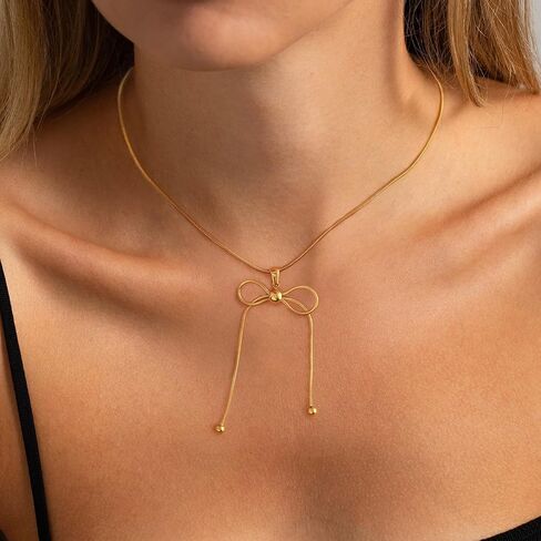 BAYLAY Gold Necklace for Women - 18K Gold Plated Bow Necklace Dainty Gold Necklace Personalized Bow Pendant Choker Chain Necklace Gold Bow Necklace for Women Gold Jewelry Gifts in Saudi Arabia