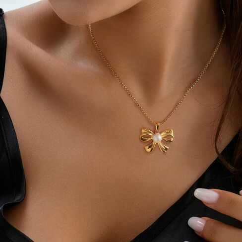 BAYLAY Gold Necklace for Women - 18K Gold Plated Bow Necklace Dainty Gold Necklace Personalized Bow Pendant Choker Chain Necklace Gold Bow Necklace for Women Gold Jewelry Gifts in Saudi Arabia