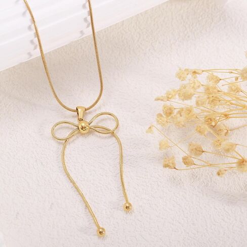 BAYLAY Gold Necklace for Women - 18K Gold Plated Bow Necklace Dainty Gold Necklace Personalized Bow Pendant Choker Chain Necklace Gold Bow Necklace for Women Gold Jewelry Gifts in Saudi Arabia