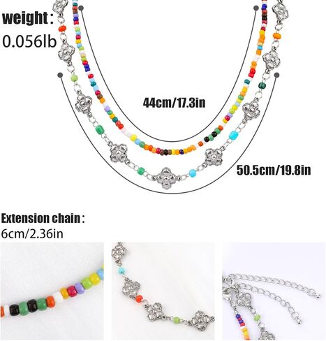 Y2k Flower Layered Bow-Knot Pearl Choker Necklace for Women, 14K Gold Plated Boho Imitation Pearl Bowknot Choker, Y2k Colorful Beaded Floral Choker Necklace, Christmas Valentine's Day Gift in Kuwait
