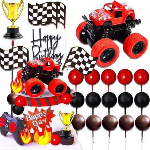 22Pc Red Monster Truck Cake Toppers - Monster Party & Birthday Decorations in Saudi Arabia