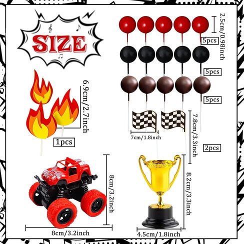 22Pc Red Monster Truck Cake Toppers - Monster Party & Birthday Decorations in Saudi Arabia