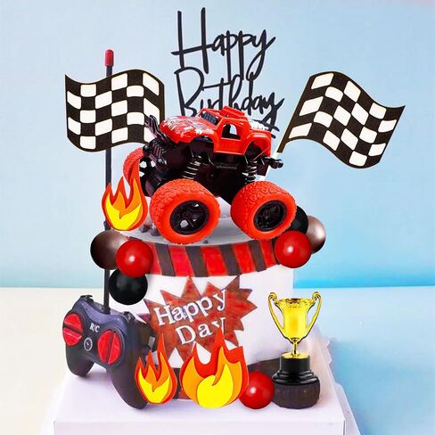 22Pc Red Monster Truck Cake Toppers - Monster Party & Birthday Decorations in Saudi Arabia