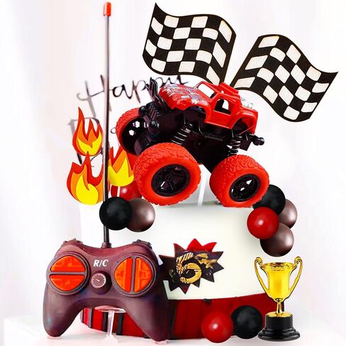 22Pc Red Monster Truck Cake Toppers - Monster Party & Birthday Decorations in Saudi Arabia