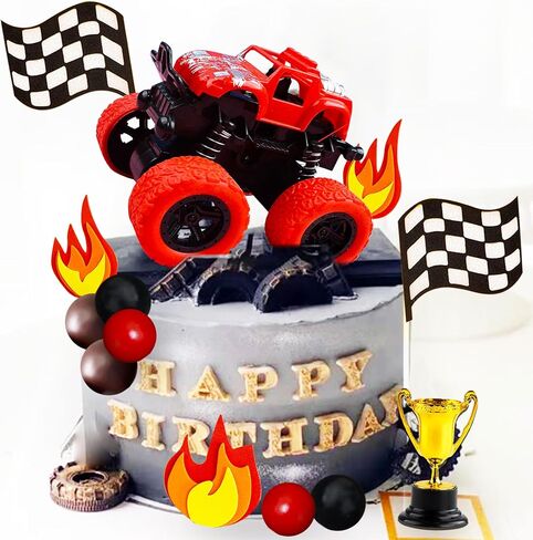 22Pc Red Monster Truck Cake Toppers - Monster Party & Birthday Decorations in Saudi Arabia