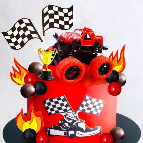22Pc Red Monster Truck Cake Toppers - Monster Party & Birthday Decorations in Saudi Arabia