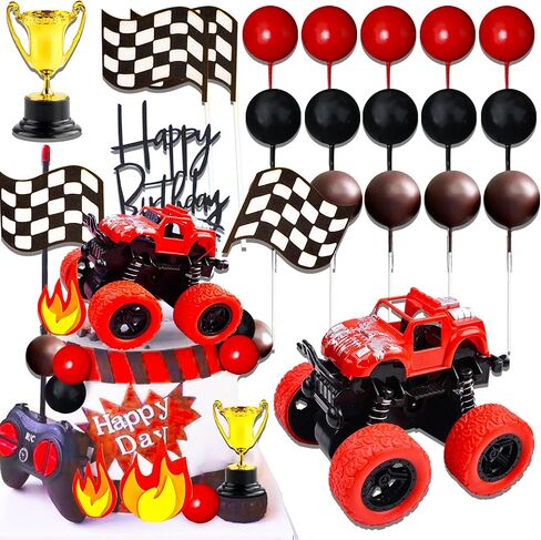 22Pc Red Monster Truck Cake Toppers - Monster Party & Birthday Decorations in Saudi Arabia