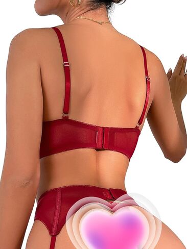 Lilosy Sexy Stocking Bow Floral Lace Mesh Sheer Underwire Lingerie Set Women Longline Bra Panty 3 Piece in Kuwait