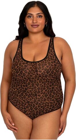 Curvy Couture Womens No Show Lace Semi Sheer Bodysuit in Kuwait