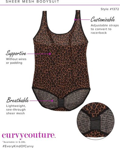 Curvy Couture Womens No Show Lace Semi Sheer Bodysuit in Kuwait