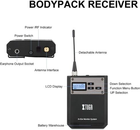 نظام مراقبة الأذن XTUGA IEM1100 UHF أحادي القناة بتردد قابل للتحديد، نظام مراقبة لاسلكي احترافي داخل الأذن مثالي للمرحلة والاستوديو والمعارض والمحاضرات والخطاب in Kuwait