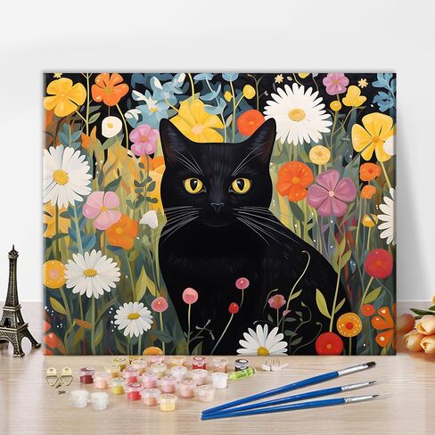 TUMOVO Paint by Numbers Black Cat, Paint by Number for Adults & Beginner Canvas, Animal Floral Oil Painting Kits, Perfect for Student Dormitory Study Room Wall Decoration 16x20inch in Saudi Arabia