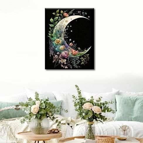 Adult Paint by Number Kits Moon, Crescent Moon Paint by Numbers DIY Paint by Numbers Kit for Adults, Moon Flower Paint by Number on Canvas Acrylic Paint for Home Decor 16x20 inch Without Frame in Saudi Arabia