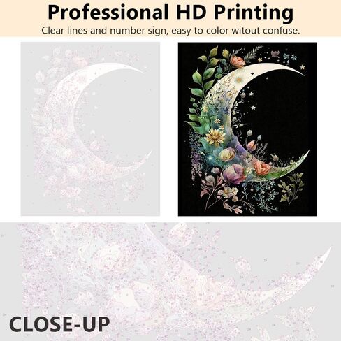 Adult Paint by Number Kits Moon, Crescent Moon Paint by Numbers DIY Paint by Numbers Kit for Adults, Moon Flower Paint by Number on Canvas Acrylic Paint for Home Decor 16x20 inch Without Frame in Saudi Arabia