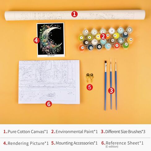 Adult Paint by Number Kits Moon, Crescent Moon Paint by Numbers DIY Paint by Numbers Kit for Adults, Moon Flower Paint by Number on Canvas Acrylic Paint for Home Decor 16x20 inch Without Frame in Saudi Arabia
