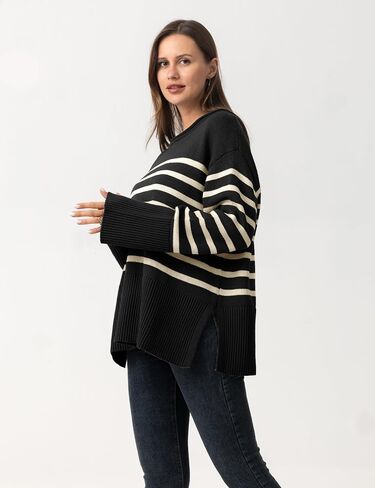 Women's Oversized Striped Sweaters Trendy Fall Pullover Long Sleeve Shirts Crew Neck Knit Jumper Tops 2024 in Saudi Arabia
