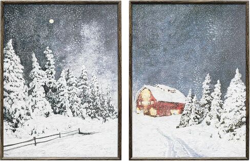 ArtbyHannah 12x16 Inch Christmas Canvas Wall Art, 2 Pack Framed Christmas Wall Decor, Winter Wall Art with Wall Christmas Tree Snowy Forest Scene, Winter Wall Decor for Christmas Wall Decoration in Saudi Arabia