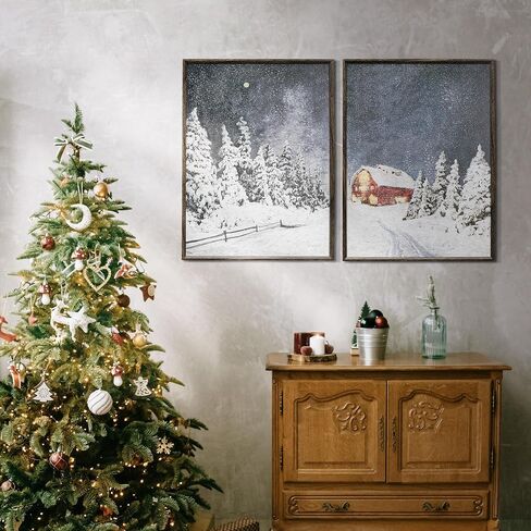ArtbyHannah 12x16 Inch Christmas Canvas Wall Art, 2 Pack Framed Christmas Wall Decor, Winter Wall Art with Wall Christmas Tree Snowy Forest Scene, Winter Wall Decor for Christmas Wall Decoration in Saudi Arabia