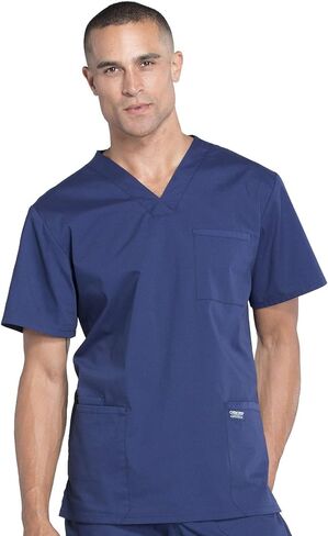 مجموعة ملابس العمل للرجال المحترفين WW695 بلوزة برقبة على شكل حرف V وWW190S مدببة الساق وبنطلون أمامي، كحلي - توب L / سروال قصير L in Kuwait