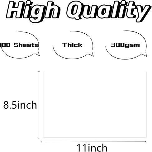100 Sheets 8.5x11 inches, 300gsm White Thick Paper Cardstock Blank Paper Greeting Cards for DIY Arts Cards Making Invitations Office Paper Crafting Scrapbook Supplies in Saudi Arabia