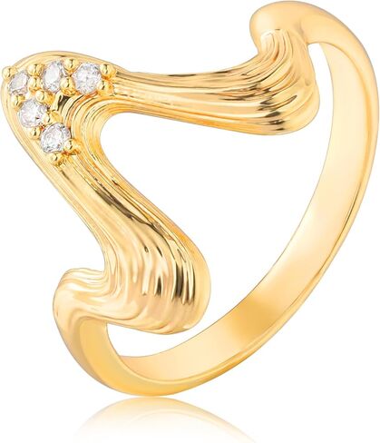 VACRONA 14K Gold Plated Rings for Women Trendy Cubic Zirconia Beaded Sparkle Stackable Rings Handmade Statement Rings Gold Hypoallergenic Finger Jewelry in Saudi Arabia