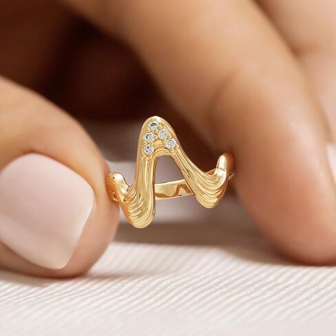 VACRONA 14K Gold Plated Rings for Women Trendy Cubic Zirconia Beaded Sparkle Stackable Rings Handmade Statement Rings Gold Hypoallergenic Finger Jewelry in Saudi Arabia