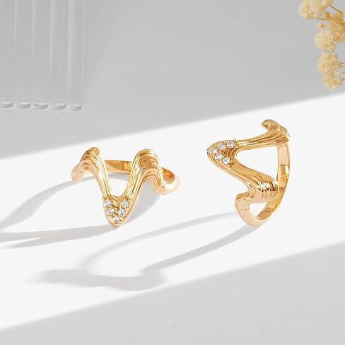 VACRONA 14K Gold Plated Rings for Women Trendy Cubic Zirconia Beaded Sparkle Stackable Rings Handmade Statement Rings Gold Hypoallergenic Finger Jewelry in Saudi Arabia