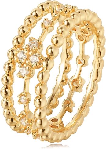 VACRONA 14K Gold Plated Rings for Women Trendy Cubic Zirconia Beaded Sparkle Stackable Rings Handmade Statement Rings Gold Hypoallergenic Finger Jewelry in Saudi Arabia