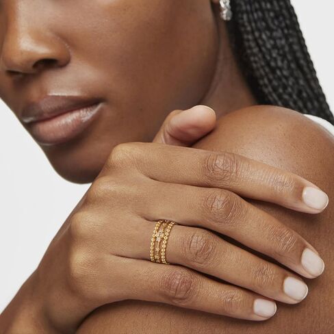 VACRONA 14K Gold Plated Rings for Women Trendy Cubic Zirconia Beaded Sparkle Stackable Rings Handmade Statement Rings Gold Hypoallergenic Finger Jewelry in Saudi Arabia