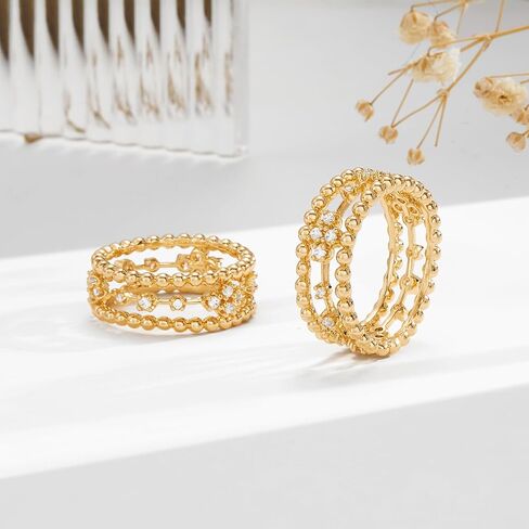 VACRONA 14K Gold Plated Rings for Women Trendy Cubic Zirconia Beaded Sparkle Stackable Rings Handmade Statement Rings Gold Hypoallergenic Finger Jewelry in Saudi Arabia