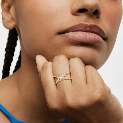 VACRONA 14K Gold Plated Rings for Women Trendy Cubic Zirconia Beaded Sparkle Stackable Rings Handmade Statement Rings Gold Hypoallergenic Finger Jewelry in Saudi Arabia