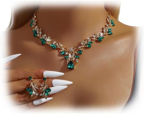 Rhinestone Flower Necklace Sets for Wedding Brides Crystal Floral Collar Necklace Earrings Set Rhinestone Statement Necklace Earrings Jewelry for Women Costume Accessories in Saudi Arabia