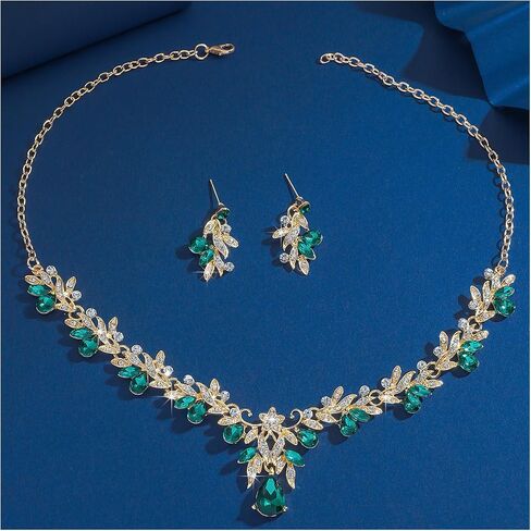 Rhinestone Flower Necklace Sets for Wedding Brides Crystal Floral Collar Necklace Earrings Set Rhinestone Statement Necklace Earrings Jewelry for Women Costume Accessories in Saudi Arabia