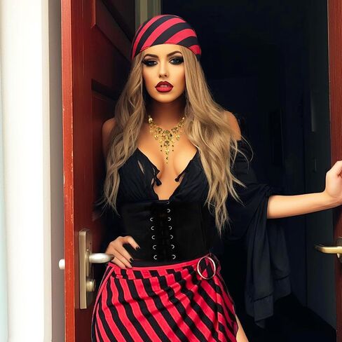 JeVenis Vintage Pirate Costume Accessories Set Pirate Headband Wrap Skull Necklace Waist Belt Halloween Captain Pirate Costume Carnival Music Festival Outfit in Saudi Arabia