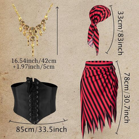 JeVenis Vintage Pirate Costume Accessories Set Pirate Headband Wrap Skull Necklace Waist Belt Halloween Captain Pirate Costume Carnival Music Festival Outfit in Saudi Arabia