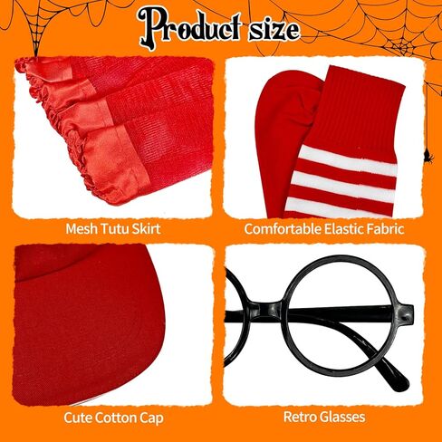 مجموعة أزياء السناجب المكونة من 14 قطعة تتضمن عصابة رأس آذان السنجاب وذيل توتو تنورة سوداء بإطار دائري وقبعة حمراء وجوارب مخططة بطول الركبة للبالغين في الهالوين التنكرية in Kuwait