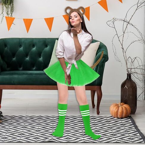 مجموعة أزياء السناجب المكونة من 14 قطعة تتضمن عصابة رأس آذان السنجاب وذيل توتو تنورة سوداء بإطار دائري وقبعة حمراء وجوارب مخططة بطول الركبة للبالغين في الهالوين التنكرية in Kuwait