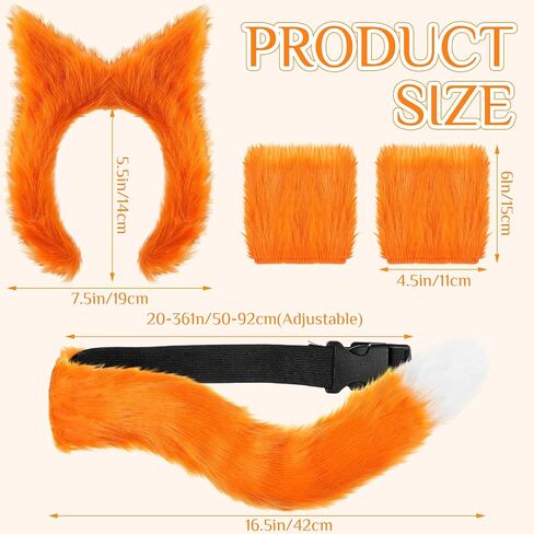 5 Pcs Fox Costume Accessories for Women Fox Ears and Tail Gloves Set with Inflatable World Globe Cute Orange Fox Costume for Halloween Fancy Dress Party Supplies in Saudi Arabia