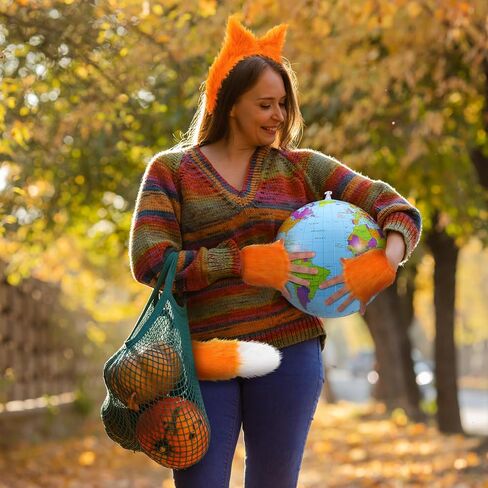 5 Pcs Fox Costume Accessories for Women Fox Ears and Tail Gloves Set with Inflatable World Globe Cute Orange Fox Costume for Halloween Fancy Dress Party Supplies in Saudi Arabia