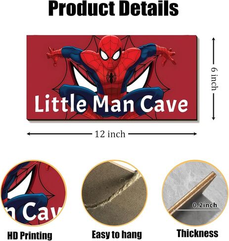 Little Man Cave, Spidermen Room Decor for Boys, Spider Wall Sign, Wooden Boys Room Decor, Hanging Kids Room Decor, Baby Nursery Decor, Bedroom Playroom Plaque, Birthday Christmas Gift-6x12 inch in Saudi Arabia