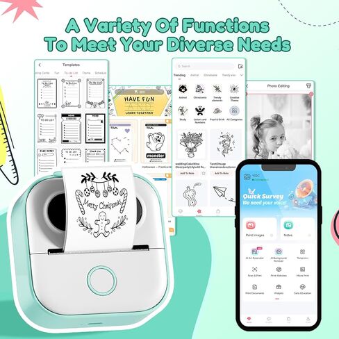 Print Pods Mini Printer, Portable Sticker Printer Y02C, Mini Printer Sticker Machine, Bluetooth Inkless Printer for Phone, Thermal Portable Printer for Learning, Note, Photos, Journal in Kuwait