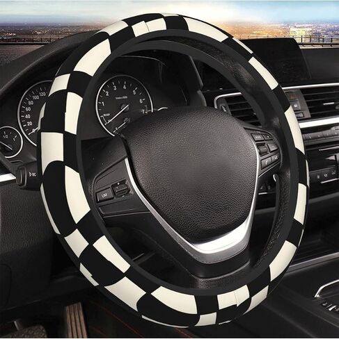 Black and Beige Curve Textures Steering Wheel Cover Neoprene Antiskid Wear-Resistant Universal 14.5-15.5 Inch, Cute Car Accessories Protector Elastic Suitable for Auto SUV Sedan Trucks for Women Men in Saudi Arabia