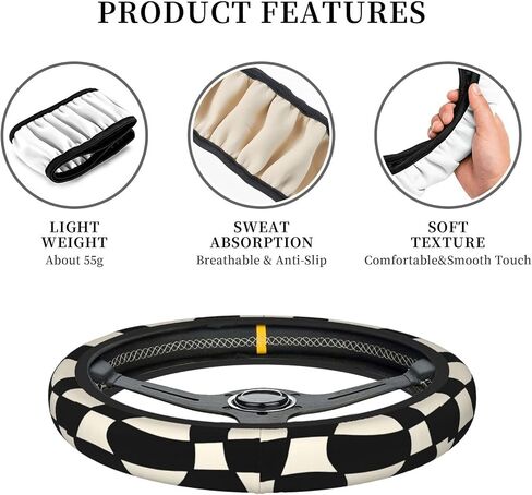 Black and Beige Curve Textures Steering Wheel Cover Neoprene Antiskid Wear-Resistant Universal 14.5-15.5 Inch, Cute Car Accessories Protector Elastic Suitable for Auto SUV Sedan Trucks for Women Men in Saudi Arabia