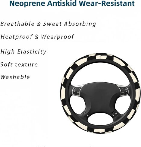 Black and Beige Curve Textures Steering Wheel Cover Neoprene Antiskid Wear-Resistant Universal 14.5-15.5 Inch, Cute Car Accessories Protector Elastic Suitable for Auto SUV Sedan Trucks for Women Men in Saudi Arabia